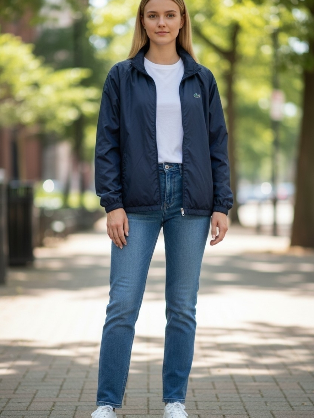 Lacoste Navy Full Zip Lightweight Windbreaker Jacket Sz XL